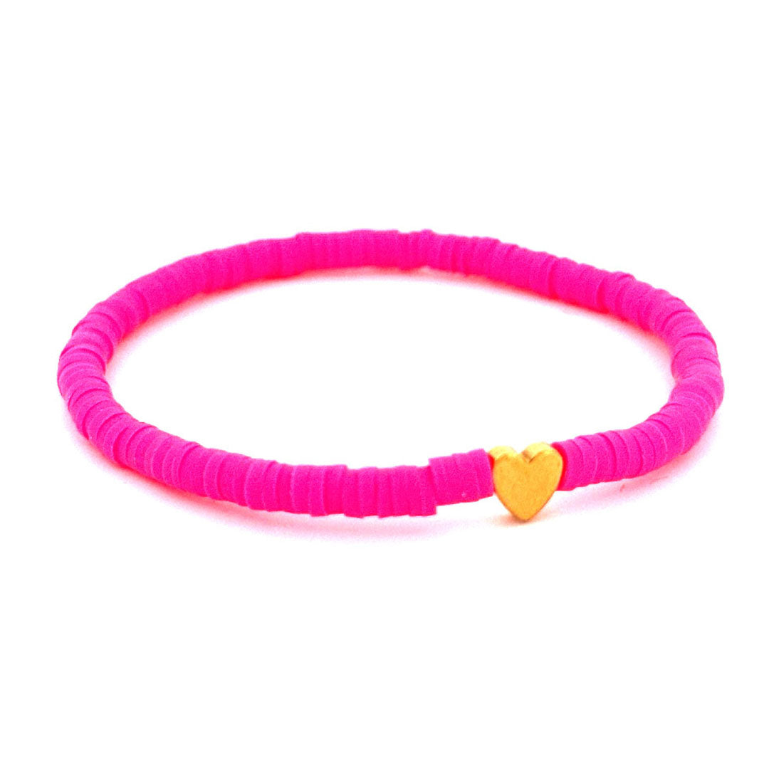 Cute4Girls Colorful Elastic Bracelet featuring a Heart Bead in the center.
