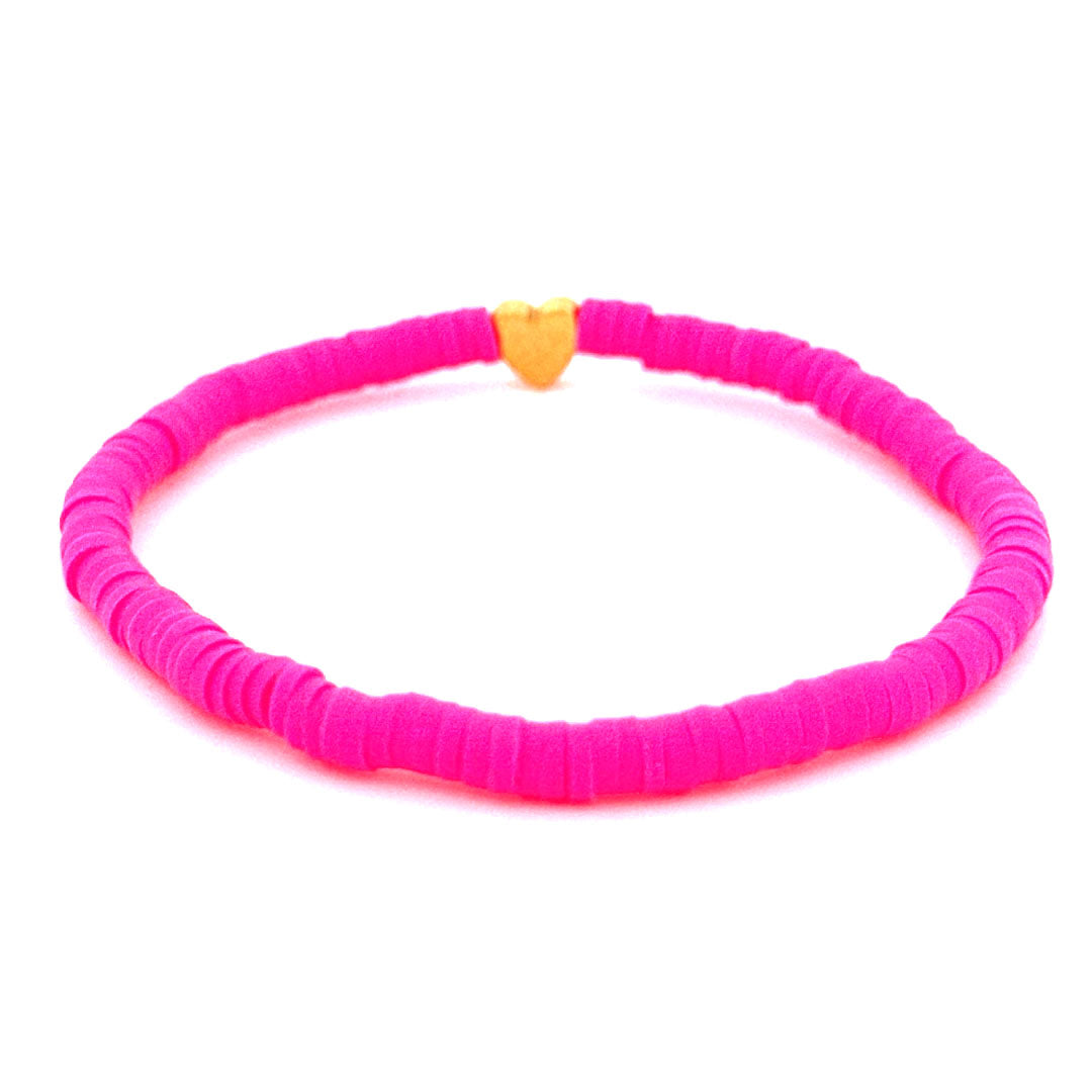 Cute4Girls Colorful Elastic Bracelet featuring a Heart Bead in the center.