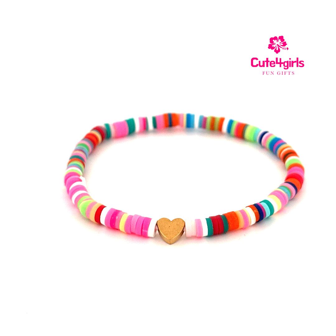Cute4Girls Colorful Elastic Bracelet featuring a Heart Bead in the center (One Bracelet-multiple colors).