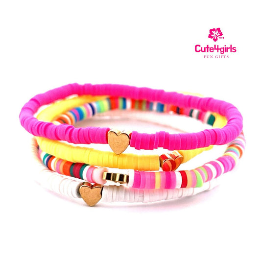 Cute4Girls Colorful Elastic Bracelet featuring a Heart Bead in the center (One Bracelet-multiple colors).